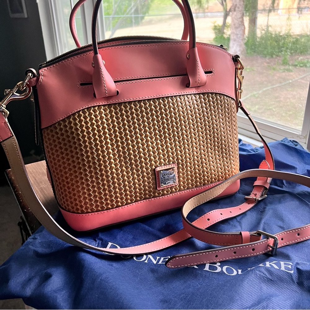 Dooney & Bourke Beacon Woven Pink and Tan Satchel